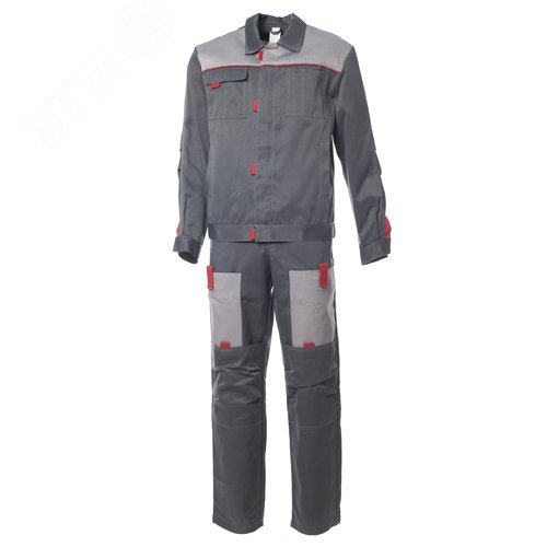 Изображение товара Костюм мужской ФАВОРИТ-2 куртка, полукомбинезон, цвет тёмно-серый с серым и красным, р-р 56-58 112-116/182-188 (шт)