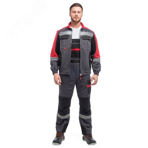Изображение товара Костюм ФОРМУЛА с СОП летний куртка ткань, полукомбинезон, темно-серый с красной и черной отделкой 56-58 112-116,182-188 (комп)
