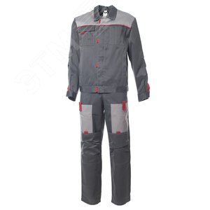 Костюм мужской ФАВОРИТ-2 куртка, полукомбинезон, цвет тёмно-серый с серым и красным, р-р 48-50 96-100/170-176