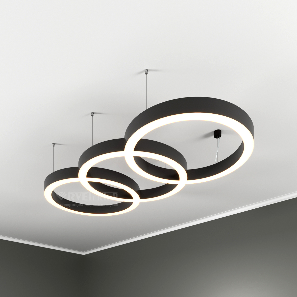 Светильник светодиодный RVE-LBX-CHAIN-3X-2025-P (Цепь из трех колец 2025х900х70мм 198Вт Подвесной 4000К Белый)