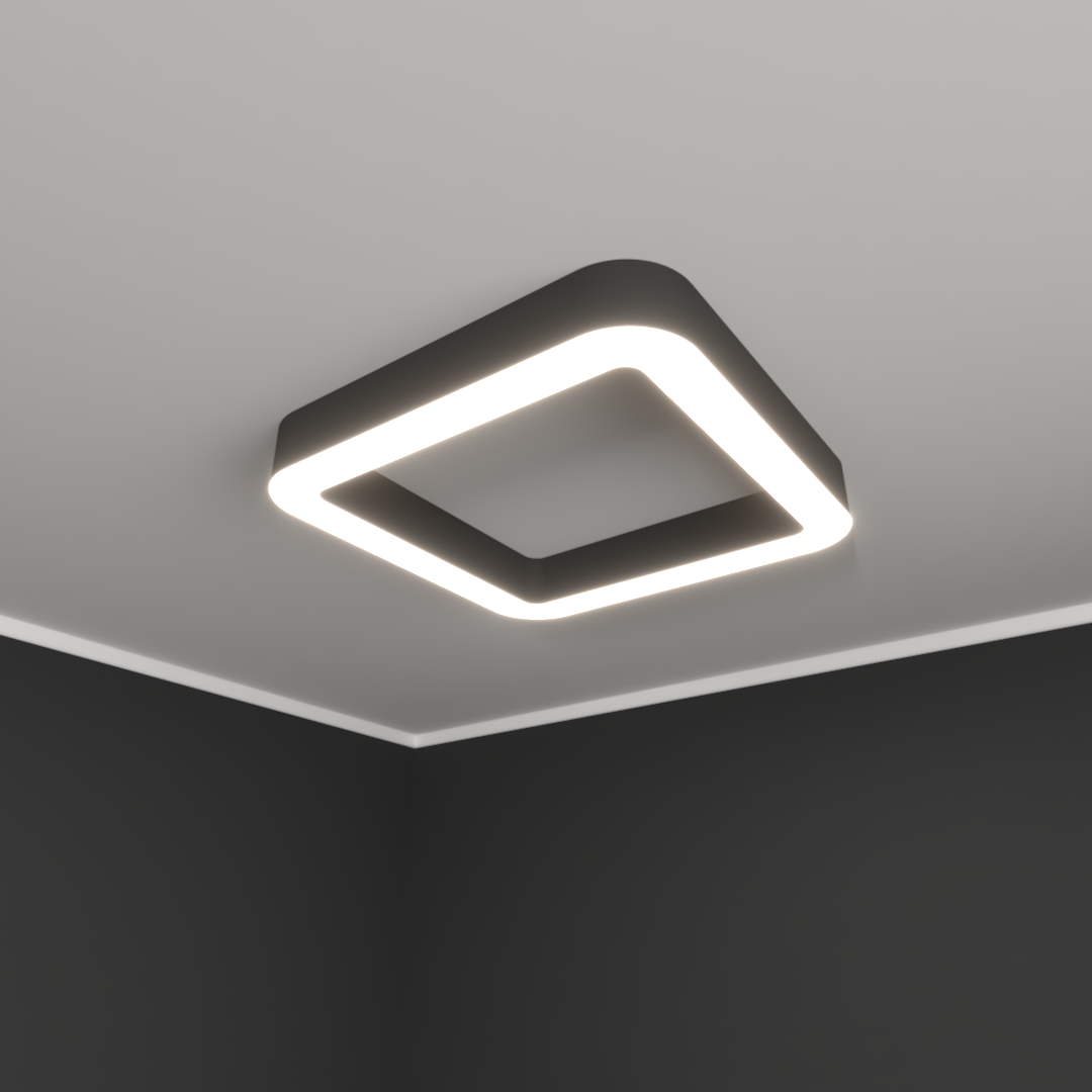 Светильник светодиодный RVE-LBX-HOLE-BOX-SOFT-400-N (Квадрат закругленный с отверстием 400х400х100мм S80мм 32Вт Накладной 4000К Белый)