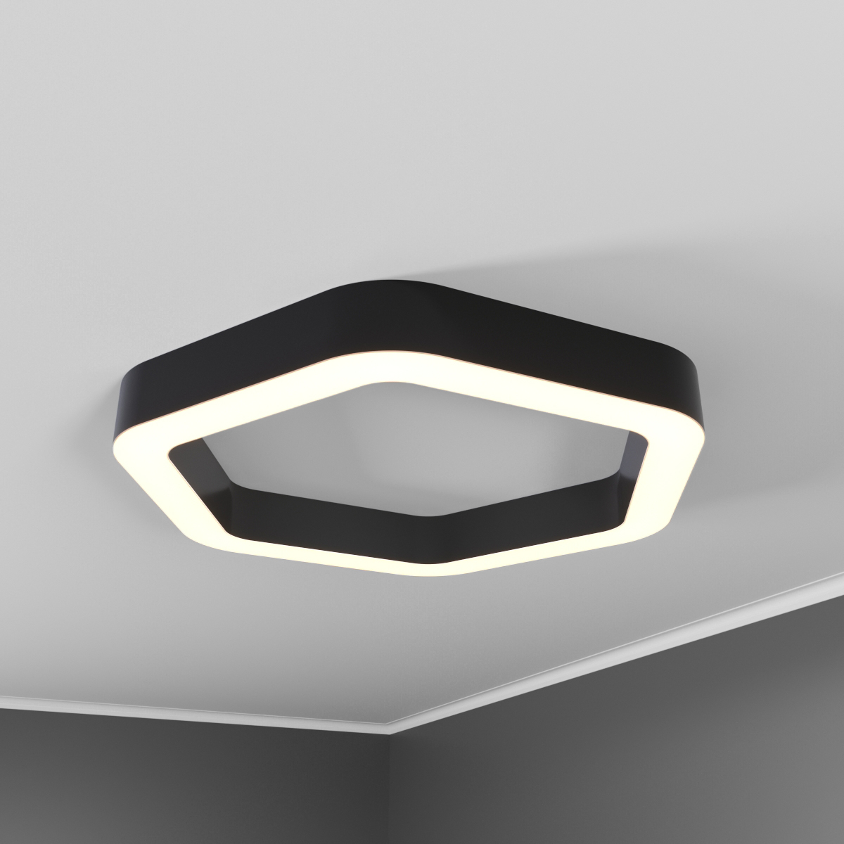 Светильник светодиодный RVE-LBX-HOLE-HEXA-SOFT-700-N (Шестиугольник закругл. с отверстием 700х664х100мм S80мм 48Вт Накладной 4000К Белый)