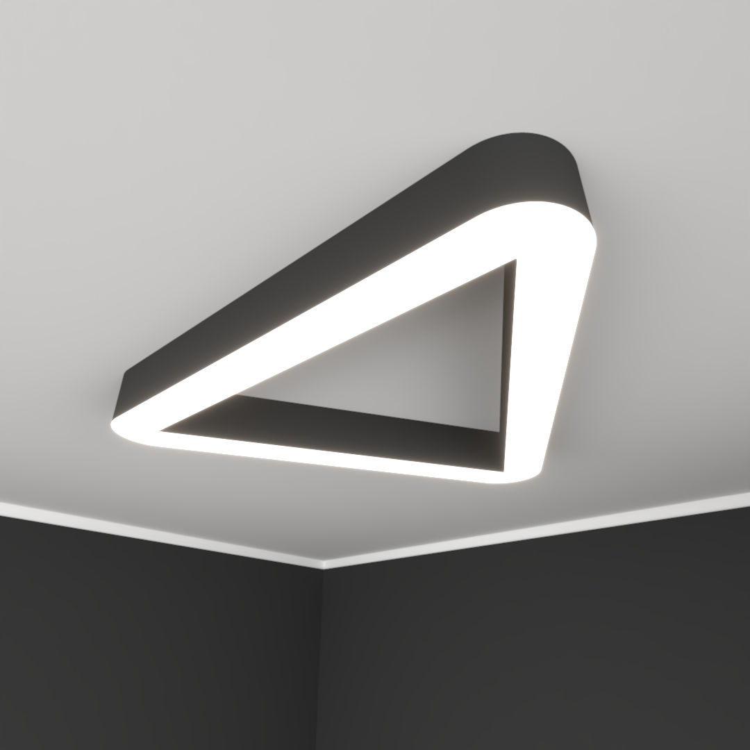 Светильник светодиодный RVE-LBX-HOLE-TRIO-SOFT-900-N (Треугольник закругленный с отверстием 900х801х100мм S80мм 65Вт Накладной 4000К Белый)