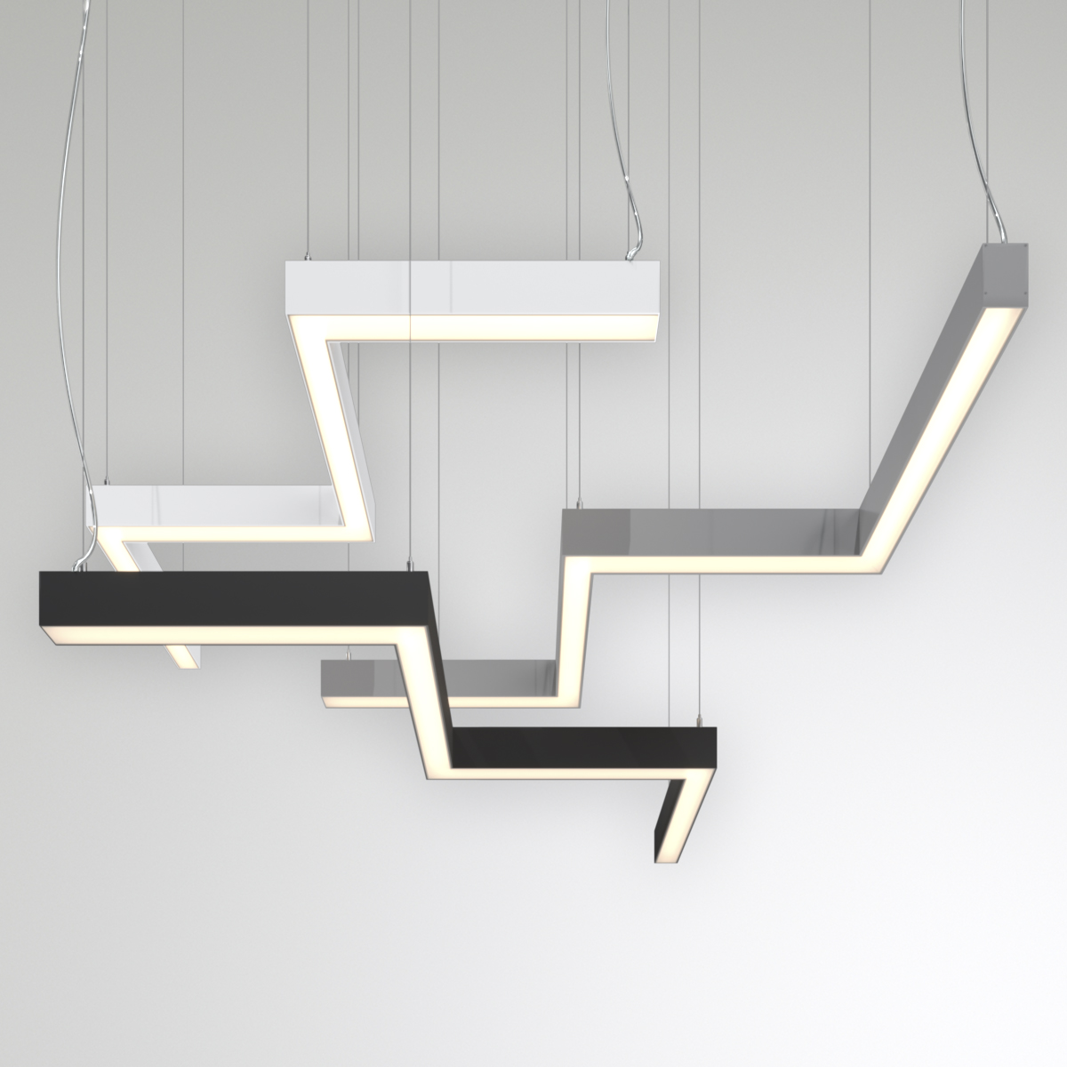 Светильник светодиодный RVE-PLS5070-BARRE-M-2042-P (Зигзаг M 2042х564х70мм сегмент 747мм 50х70мм 75Вт Подвесной 4000К Серый RAL9006 МУАР)