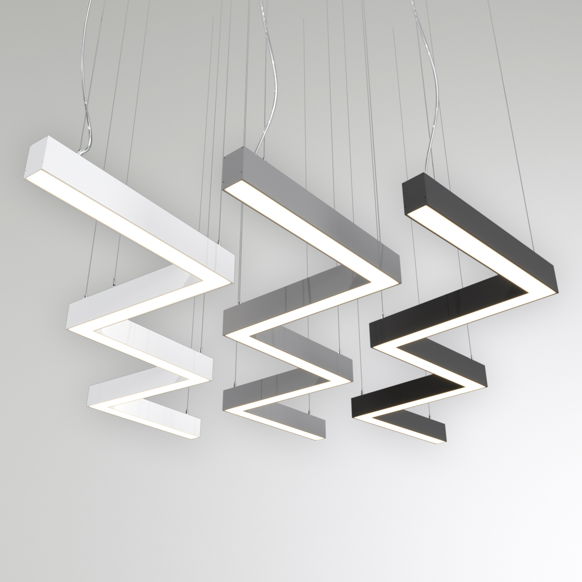 Светильник светодиодный RVE-PLS5070-BARRE-Z-3384-P (Зигзаг Z 3384х733х70мм сегмент 987мм 50х70мм 126Вт Подвесной 4000К Серый RAL9006 МУАР)