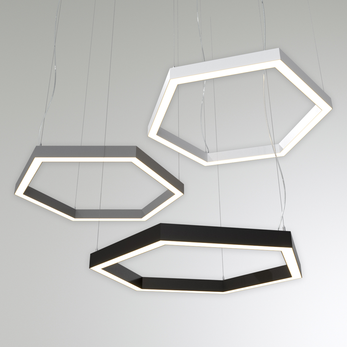 Светильник светодиодный RVE-PLS5070-HEXA-1030-P (Шестиугольник 1030х892х70 мм сегмент 515мм 50х70мм 78Вт Подвесной 4000К Серый RAL9006 МУАР)