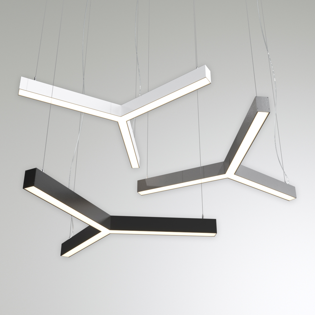 Светильник светодиодный RVE-PLS5070-TRINITY-2121-P (Трехлучевой крест 2121х1837х70мм сегмент 1210мм 50х70мм 98Вт Подвесной 4000К Серый RAL9006 МУАР)