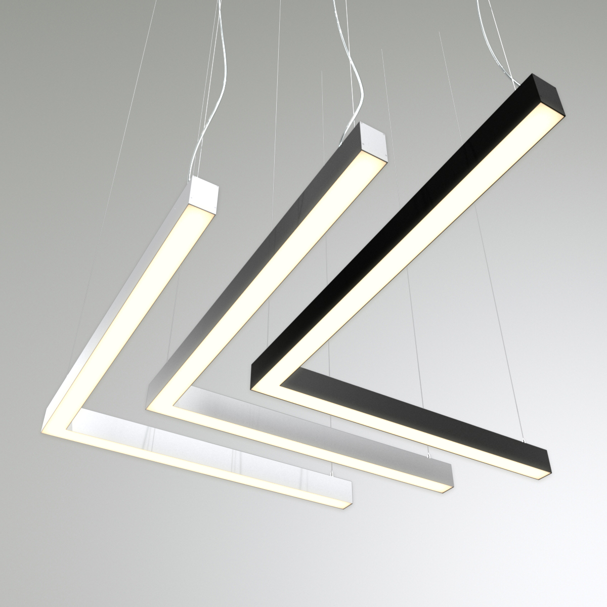 Светильник светодиодный RVE-PLS5070-SYMBOL-L-1958-P (Символ L 1958х1958х70мм сегмент 1958мм 50х70мм 105Вт Подвесной 4000К Серый RAL9006 МУАР)