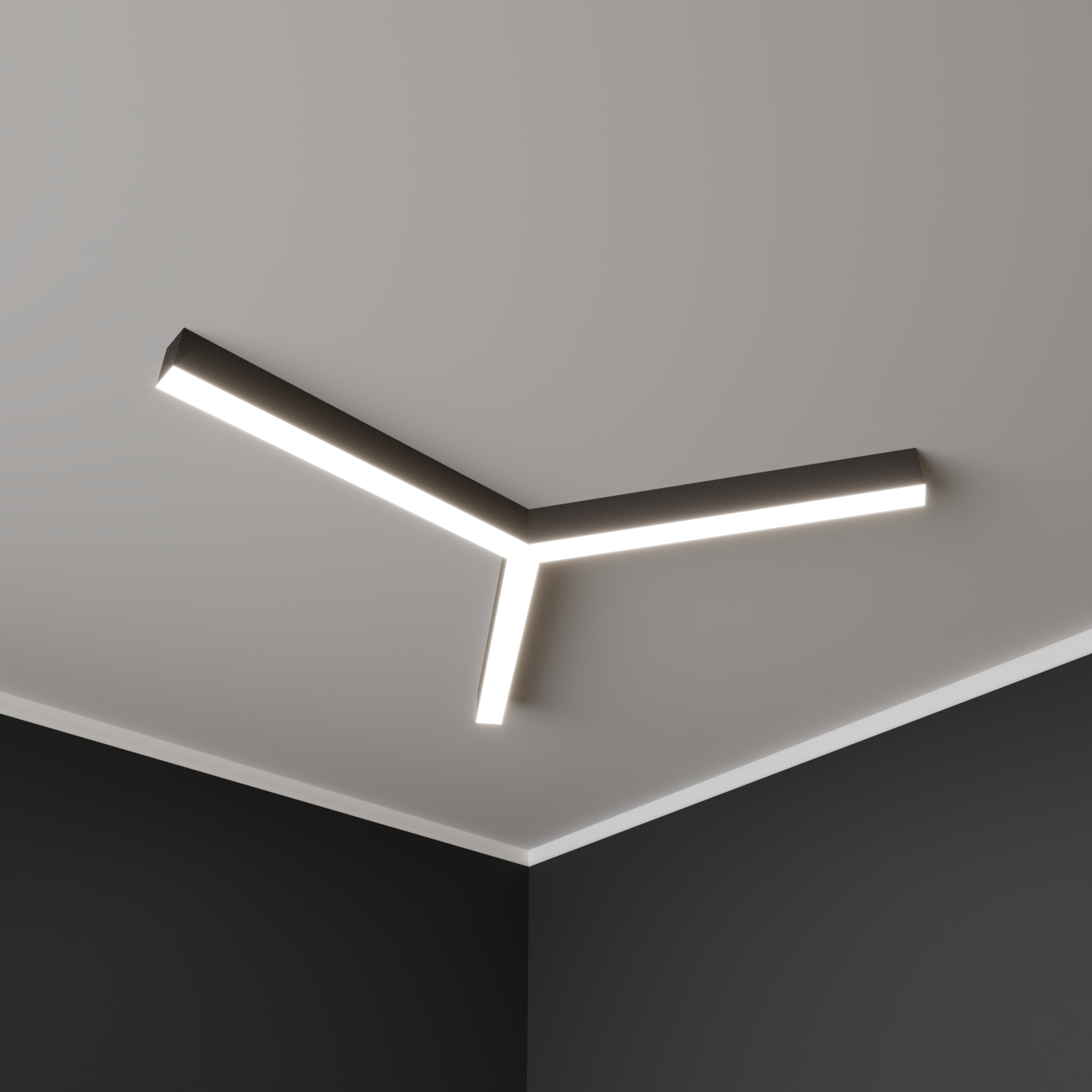 Светильник светодиодный RVE-PLS5070-TRINITY-2121-N (Трехлучевой крест 2121х1837х70мм сегмент 1210мм 50х70мм 98Вт Накладной 4000К Серый RAL9006 МУАР)