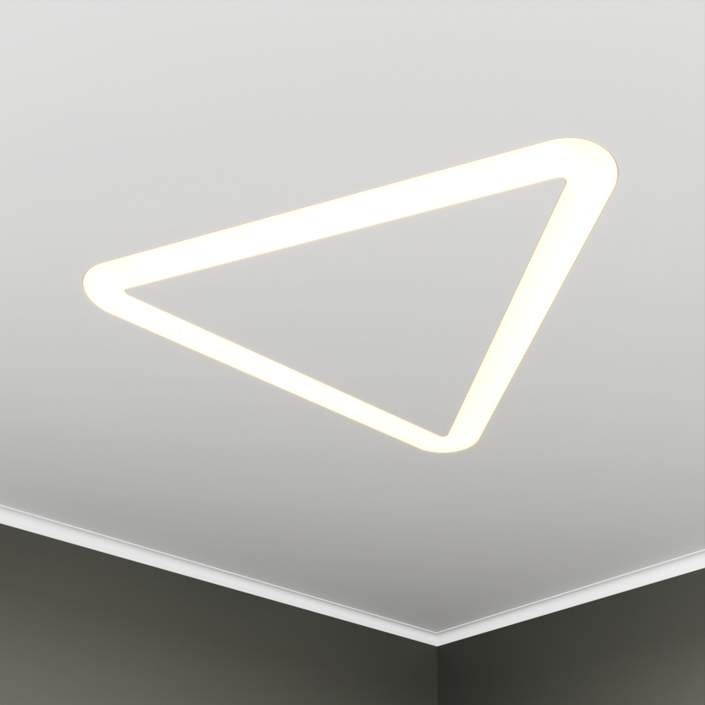 Светильник светодиодный RVE-LBX-HOLE-TRIO-SOFT-1846-VG (Треугольник закругленный с отверстием 1846х1649х110мм S80мм 135Вт встраиваемый под шпаклевку 4000K Белый)