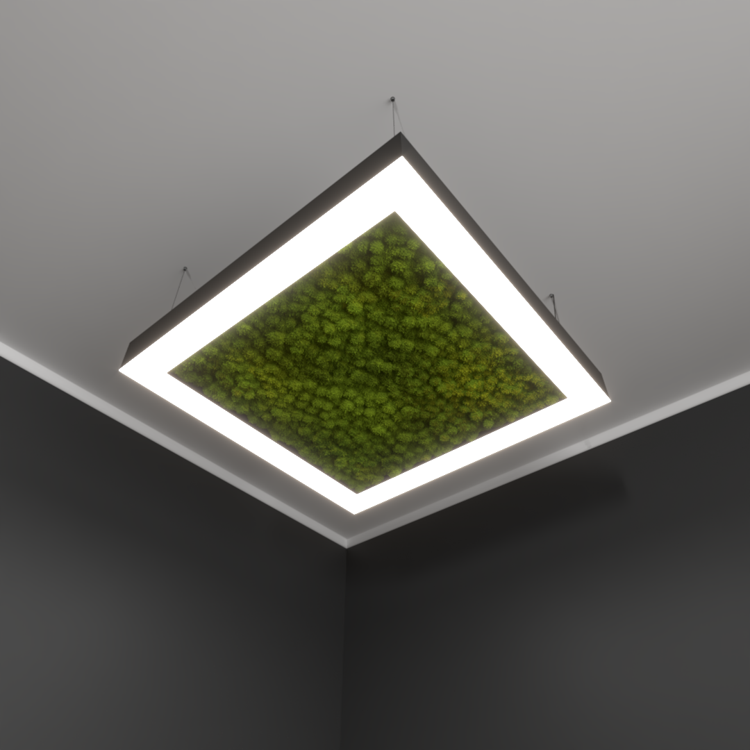 Светильник светодиодный RVE-LBX-MOSS-BOX-1600-P (Квадрат с отверстием 1600х1600х100мм S80мм 155Вт Подвесной 4000К Белый)