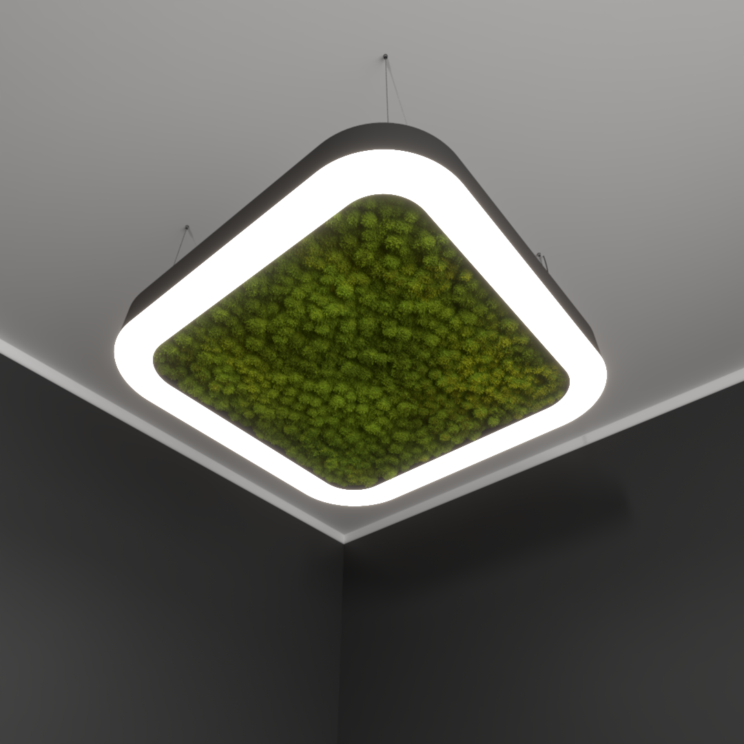 Светильник светодиодный RVE-LBX-MOSS-BOX-SOFT-1400-P (Квадрат закругленный с отверстием 1400х1400х100мм S80мм 123Вт Подвесной 4000К Белый)