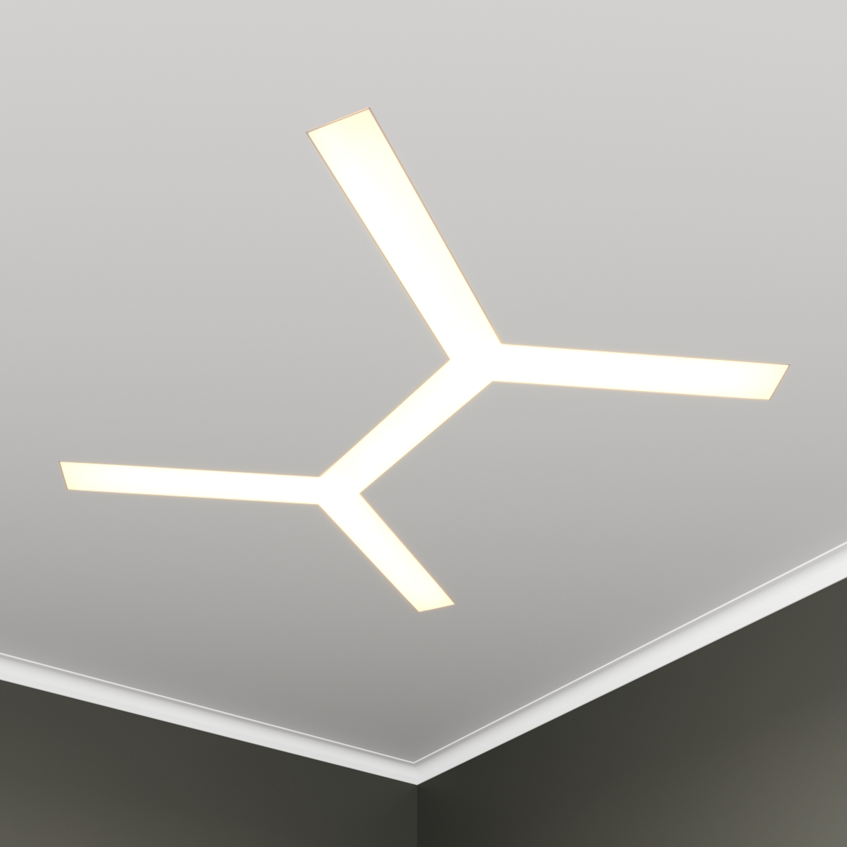 Светильник светодиодный RVE-LBX-TRINITY-2X-1546-VG (Трехлучевой крест 2х 1546х1761х110мм S80мм 106Вт встраиваемый под шпаклевку 4000K Белый)