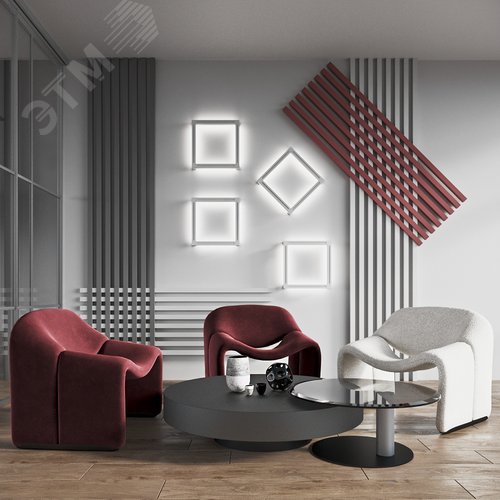 Светильник светодиодный RVE-PLS5050-COMPOSITION-KUAD-400-N (Бра квадрат 400х400х100мм 50х50мм 24Вт Накладной 4000K черный) - фото 2