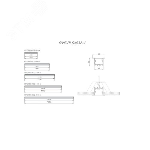 Светильник светодиодный RVE-PLS4932-1470-V (Линейный 1470х49х32мм 39Вт Встраиваемый 4000К Серый RAL9006 МУАР) - фото 2