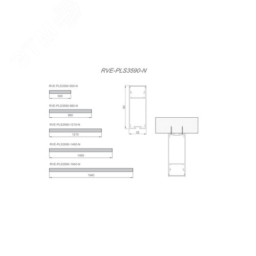 Светильник светодиодный RVE-PLS3590-1468-N (Линейный 1468x35х90мм 39Вт накладной 4000К Серый RAL9006 МУАР) - фото 2