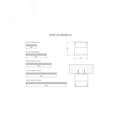Светильник светодиодный RVE-PLS5050-980-N (Линейный 980х50х50мм 26Вт Накладной 4000К Серый RAL9006 МУАР) - фото 2