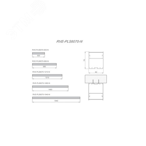 Светильник светодиодный RVE-PLS6070-1210-N (Линейный 1210х60х70мм 63Вт Накладной 4000К Серый RAL9006 МУАР) - фото 2