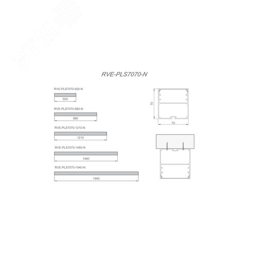 Светильник светодиодный RVE-PLS7070-500-N (Линейный 500х70х70мм 26Вт Накладной 4000К Серый RAL9006 МУАР) - фото 2