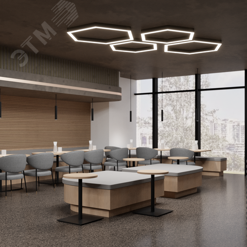 Светильник светодиодный RVE-PLS5070-HEXA-550-N (Шестиугольник 550х476х70мм сегмент 275мм 50х70мм 39Вт Накладной 4000К Серый RAL9006 МУАР) - фото 2