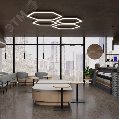 Светильник светодиодный RVE-PLS5070-HEXA-550-N (Шестиугольник 550х476х70мм сегмент 275мм 50х70мм 39Вт Накладной 4000К Серый RAL9006 МУАР) - фото 3