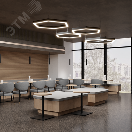 Светильник светодиодный RVE-PLS5070-HEXA-1030-P (Шестиугольник 1030х892х70 мм сегмент 515мм 50х70мм 78Вт Подвесной 4000К Серый RAL9006 МУАР) - фото 2