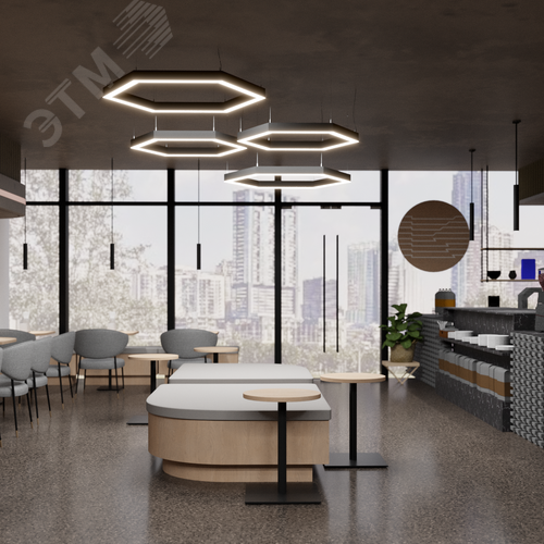 Светильник светодиодный RVE-PLS5070-HEXA-1030-P (Шестиугольник 1030х892х70 мм сегмент 515мм 50х70мм 78Вт Подвесной 4000К Серый RAL9006 МУАР) - фото 3