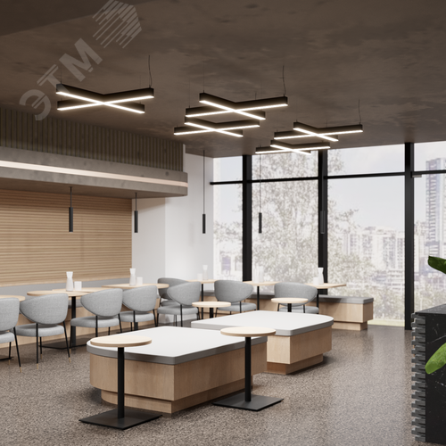 Светильник светодиодный RVE-PLS5070-KRESCENT-1465-P (Крест 1465х1465х70 мм сегмент 733мм 50х70мм 78Вт Подвесной 4000К Серый RAL9006 МУАР) - фото 3