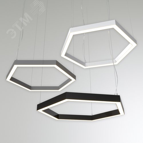 Светильник светодиодный RVE-PLS5070-HEXA-1030-P (Шестиугольник 1030х892х70 мм сегмент 515мм 50х70мм 78Вт Подвесной 4000К Серый RAL9006 МУАР) - фото 1