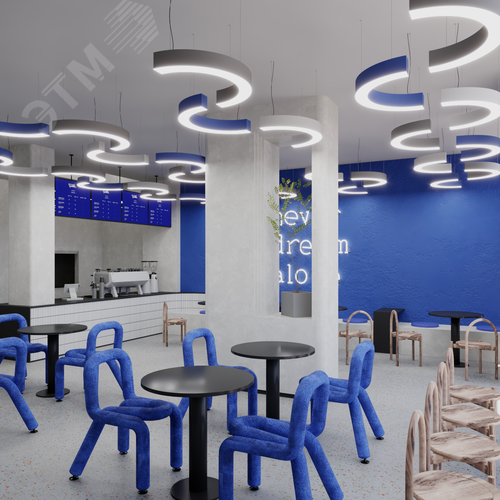 Светильник светодиодный RVE-LBX-ARCO-1600-P (Полукольцо 1600х800х100мм S80мм 60Вт Подвесной 4000К Белый) - фото 5