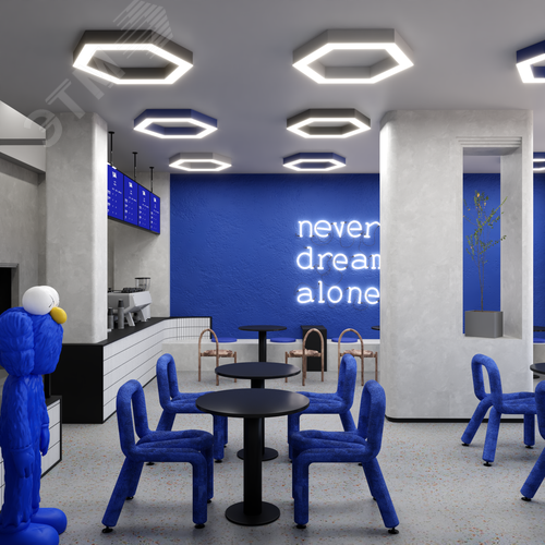 Светильник светодиодный RVE-LBX-HOLE-HEXA-1200-N (Шестиугольник с отверстием 1200х1039х100мм S80мм 83Вт Накладной 4000К Белый) - фото 2