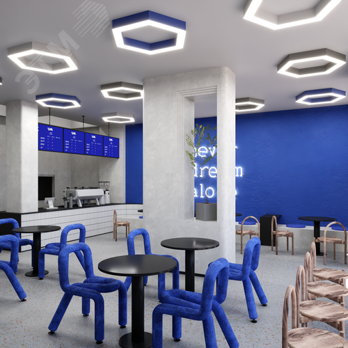 Светильник светодиодный RVE-LBX-HOLE-HEXA-1200-N (Шестиугольник с отверстием 1200х1039х100мм S80мм 83Вт Накладной 4000К Белый) - фото 3