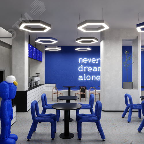 Светильник светодиодный RVE-LBX-HOLE-HEXA-1950-P (Шестиугольник с отверстием 1950х1689х100мм S80мм 143Вт Подвесной 4000К Белый) - фото 2