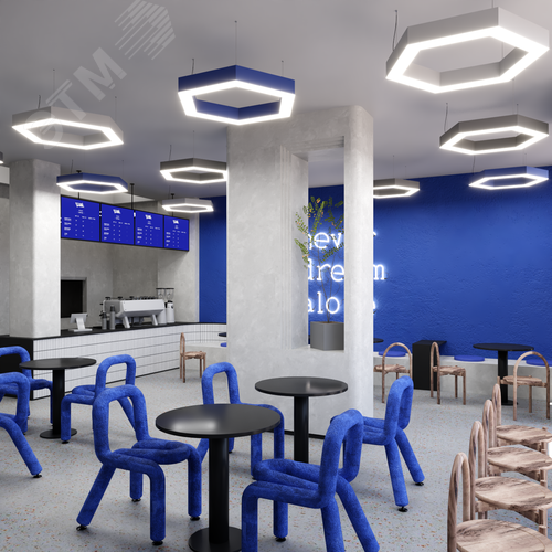 Светильник светодиодный RVE-LBX-HOLE-HEXA-1950-P (Шестиугольник с отверстием 1950х1689х100мм S80мм 143Вт Подвесной 4000К Белый) - фото 3