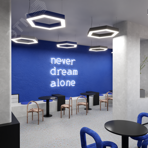 Светильник светодиодный RVE-LBX-HOLE-HEXA-1950-P (Шестиугольник с отверстием 1950х1689х100мм S80мм 143Вт Подвесной 4000К Белый) - фото 4