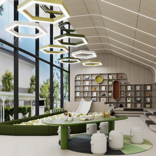 Светильник светодиодный RVE-LBX-HOLE-HEXA-1950-P (Шестиугольник с отверстием 1950х1689х100мм S80мм 143Вт Подвесной 4000К Белый) - фото 6