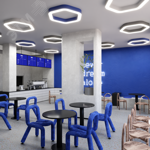 Светильник светодиодный RVE-LBX-HOLE-HEXA-SOFT-700-N (Шестиугольник закругл. с отверстием 700х664х100мм S80мм 48Вт Накладной 4000К Белый) - фото 3