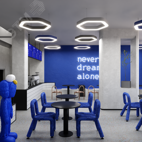 Светильник светодиодный RVE-LBX-HOLE-HEXA-SOFT-800-P (Шестиугольник закругленный с отверстием 800х736х100мм S80мм 54Вт Подвесной 4000К Белый) - фото 2