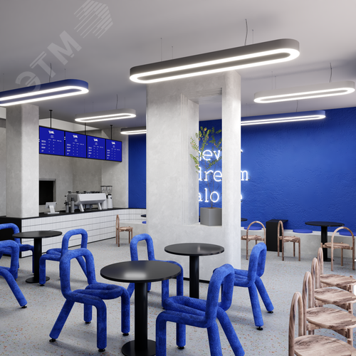 Светильник светодиодный RVE-LBX-HOLE-LARGO-2000-P (Овал с отверстием 2000х350х100мм S80мм 104Вт Подвесной 4000К Белый) - фото 4