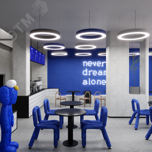 Светильник светодиодный RVE-LBX-HOLE-RING-1600-P (Кольцо 1600х1600х100мм S80мм 119Вт Подвесной 4000К Белый) - фото 4