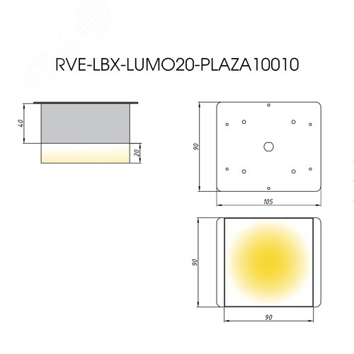 Светильник светодиодный RVE-LBX-LUMO20-PLAZA10010-4-GR (Квадрат Грильято 4шт 90х90х60мм 30Вт встраиваемый 4000K Белый) - фото 4