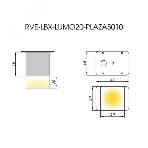 Светильник светодиодный RVE-LBX-LUMO20-PLAZA5010-3-GR (Квадрат Грильято 3шт 40х40х60мм 8Вт встраиваемый 4000K Белый) - фото 4