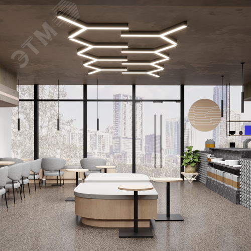 Светильник светодиодный RVE-PLS5070-TRINITY-2121-N (Трехлучевой крест 2121х1837х70мм сегмент 1210мм 50х70мм 98Вт Накладной 4000К Серый RAL9006 МУАР) - фото 3