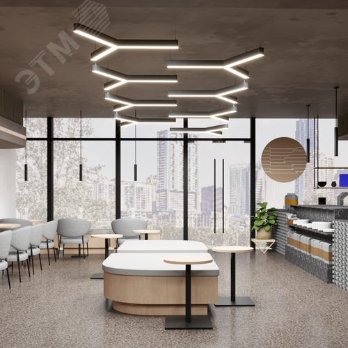 Светильник светодиодный RVE-PLS5070-TRINITY-2121-P (Трехлучевой крест 2121х1837х70мм сегмент 1210мм 50х70мм 98Вт Подвесной 4000К Серый RAL9006 МУАР) - фото 3