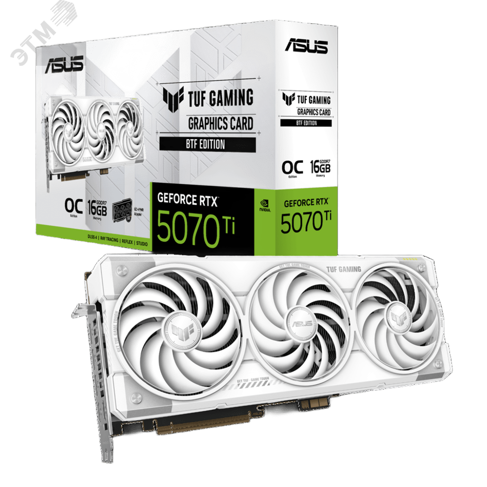 Изображение товара Видеокарта RTX 5070 TI TUF BTF WHITE, NVIDIA GeForce RTX 5070 Ti, 16 ГБ, GDDR7, PCI-Express 5.0 (шт)