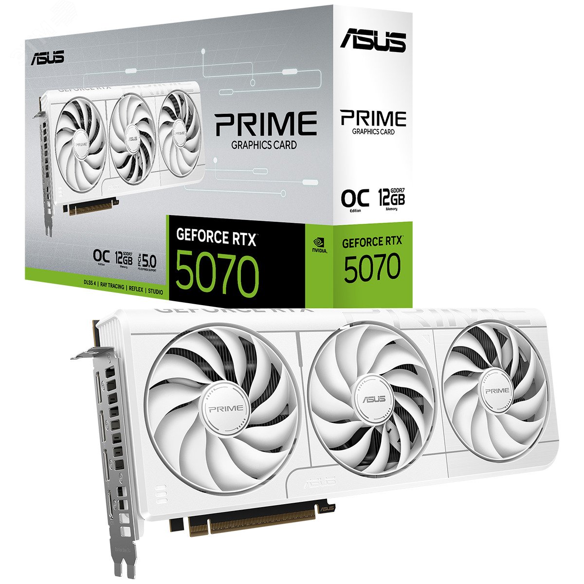Изображение товара Видеокарта RTX 5070 PRIME OC WHITE, NVIDIA GeForce, 12 ГБ, GDDR7, PCI-Express 5.0 (шт)
