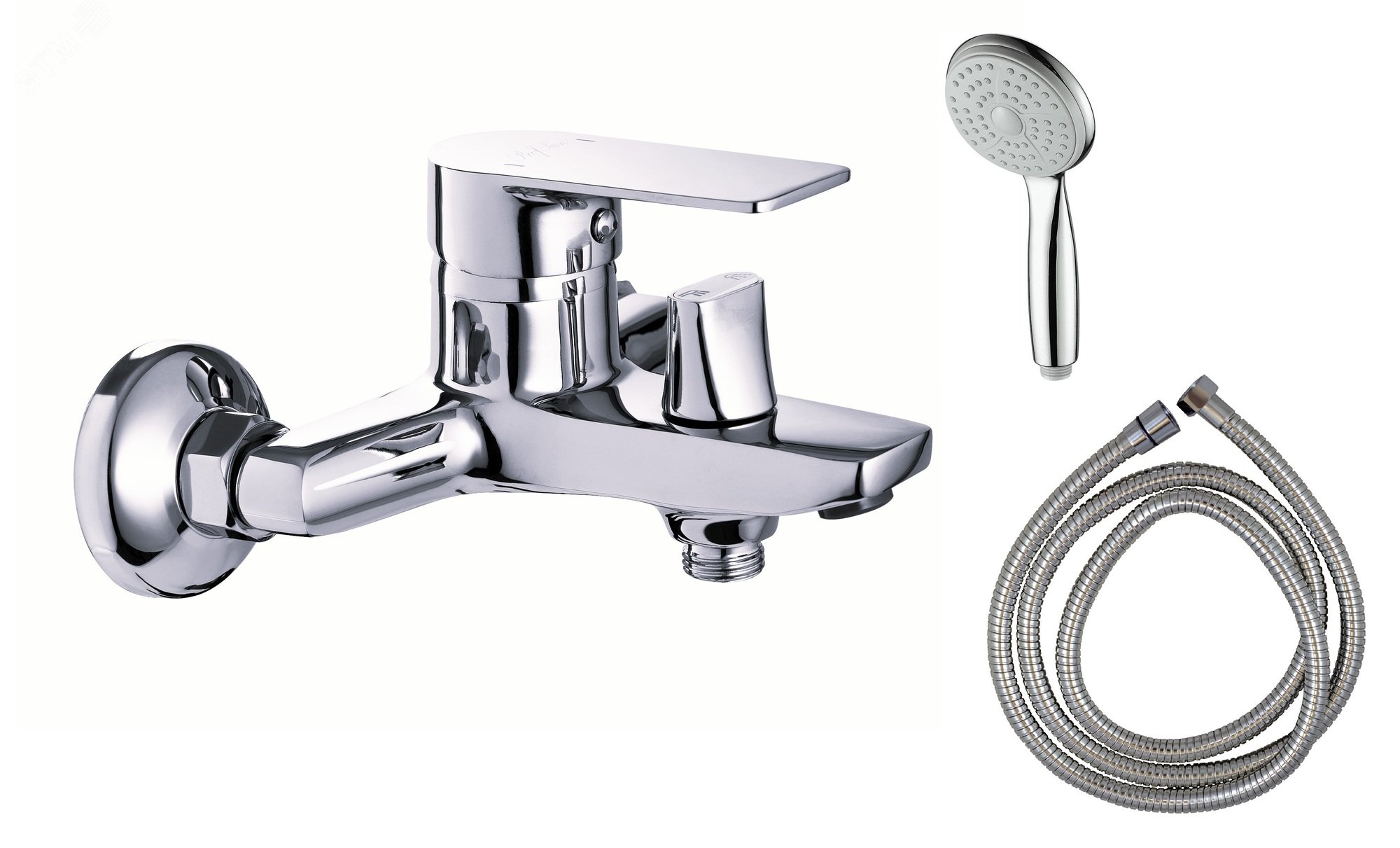 Изображение товара Смеситель для ванны с душем ПРОФСАН ПСМ-105-1 хром настенный надежный фактура