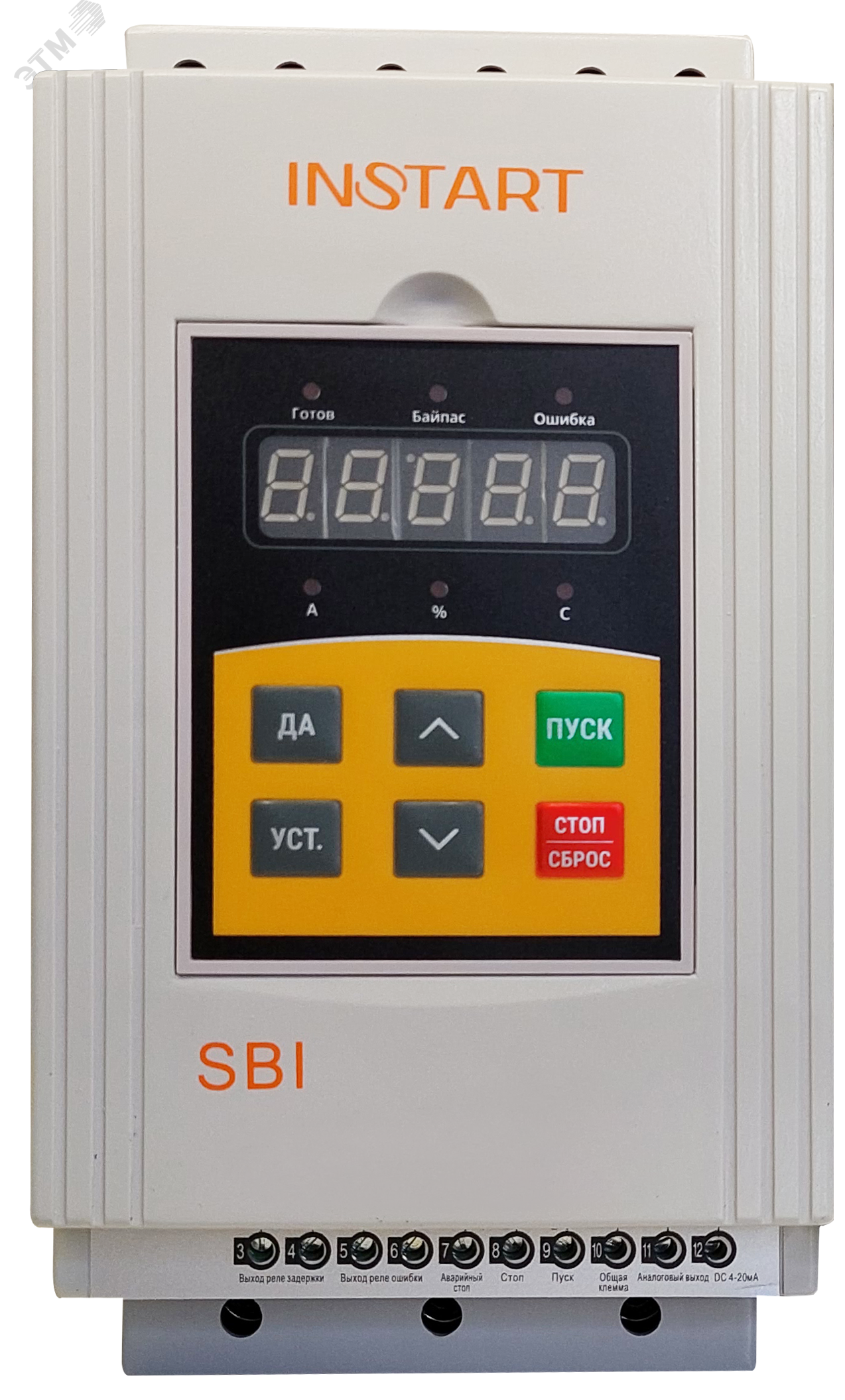 Устройство плавного пуска SBI-5.5/11-04 5.5кВт, 11А, 3Ф, 380В±15%, 50Гц/60Гц, IP20, со встроенным байпасом SBI-5.5/11-04 Instart