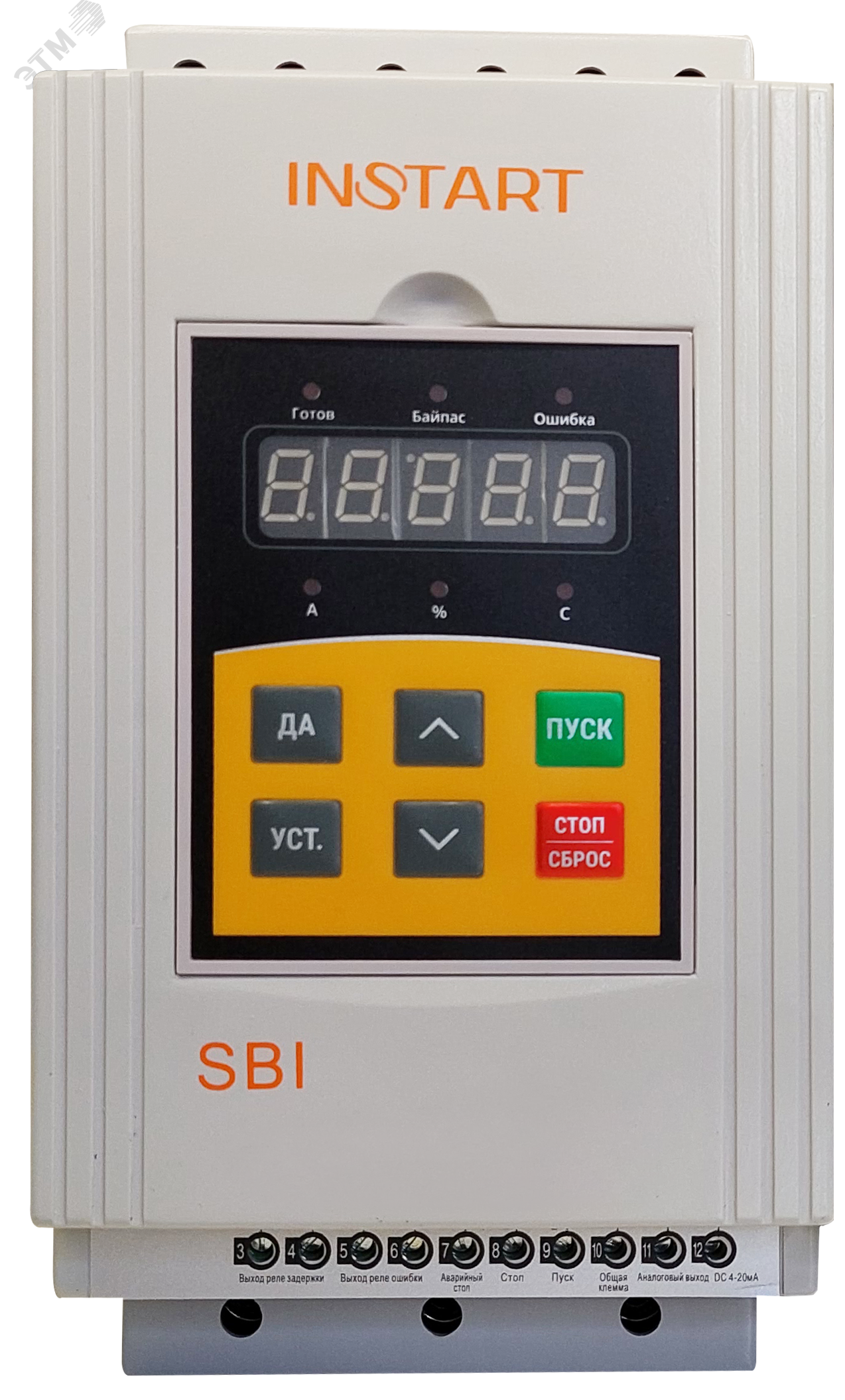 Устройство плавного пуска SBI-18.5/37-04 18.5кВт, 37А, 3Ф, 380В±15%, 50Гц/60Гц, IP20, со встроенным байпасом SBI-18.5/37-04 Instart