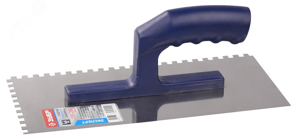 Изображение товара Гладилка штукатурная нержавеющая Профессионал 130х280 мм 6х6 мм зубчатая нержавеющая с пластиковой ручкой (шт)